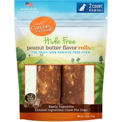 Canine Naturals Hide Free Peanut Butter Flavour Rolls Dog Treats 10 cm - 2 Pack