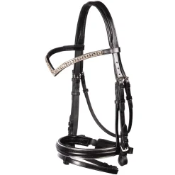 Flexible Fit Equestrian FFE Crystal V Silver Piping Dressage Snaffle Bridle