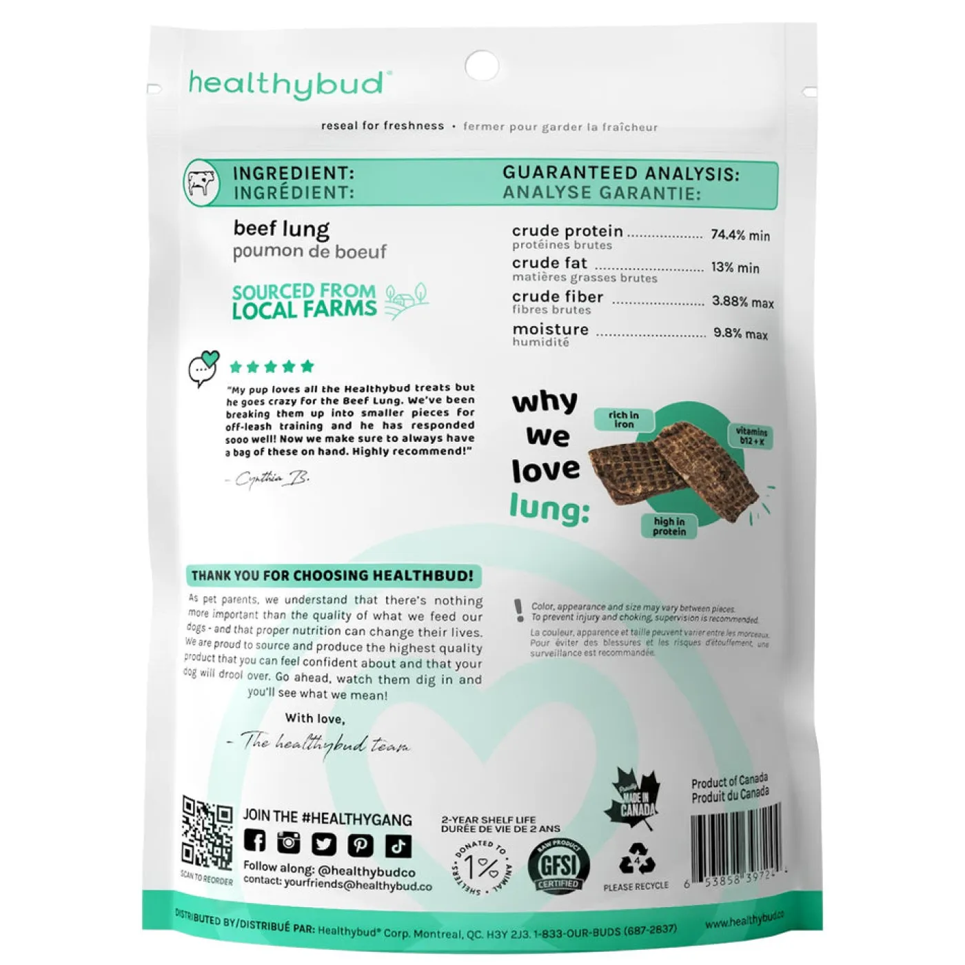Healthybud Beef Lung Dog Treats 60 g
