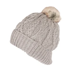 Heat Holders Brina Solid Cable Knit Roll Up Hat W/ Pom Pom