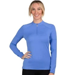 Women Kastel Denmark Solid Long Sleeve Paneled Quarter Zip Top