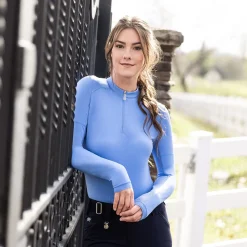 Women Kastel Denmark Solid Long Sleeve Paneled Quarter Zip Top