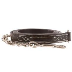 Mondega Fancy Stitched Leather Lead W/ 60 cm Silver Chain