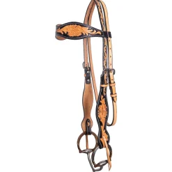 Tough1 Royal King Flared Two Tone Floral Cowhide Headstall